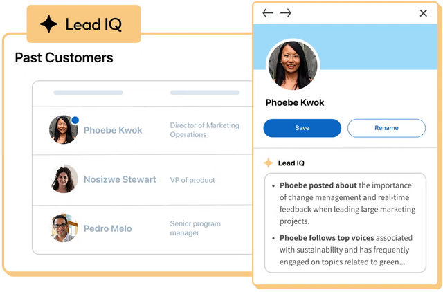 Lead IQ interface showing past customers list