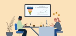 Illustration of two people working at a table in front of screen