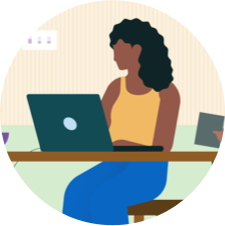 Graphic of person at desk