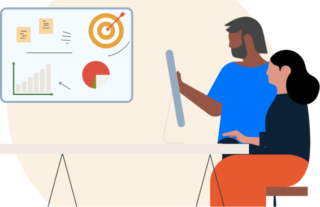 illustration of someone helping another person on a computer