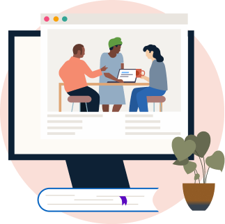 illustration of people discussing an on-line course