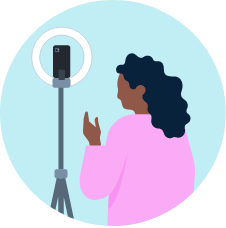 An icon representing a person recording with a phone