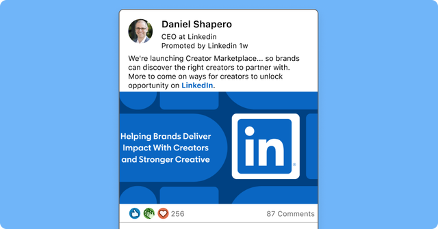 Sponsored social post promoting creator marketplace