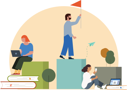 Illustration of people progressing upward as they study