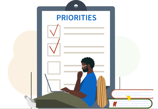 illustration of a person looking over a partially completed check list 