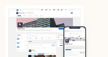 Illustratie van de LinkedIn-pagina van Golden Phase te zien op het scherm van een computer en mobiele telefoon.
