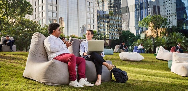 two people working outside