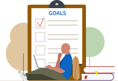 illustration of a person studying, super imposed over a goals check list