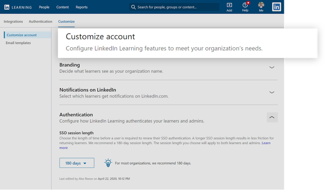 Screenshot of new account customization features