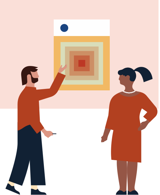 illustration of man and woman looking at a wall chart