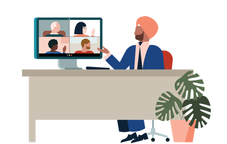 Man at computer on virtual call