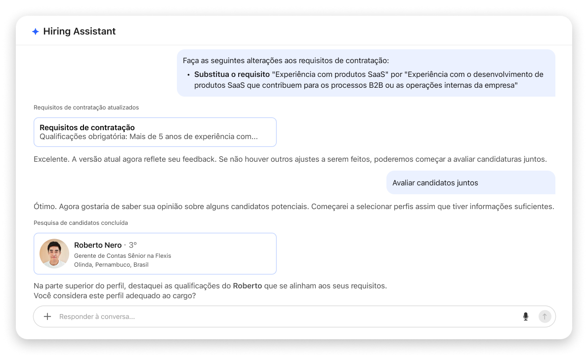 Interface de boas-vindas do LinkedIn Recruiter