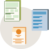 Illustration of three web pages.