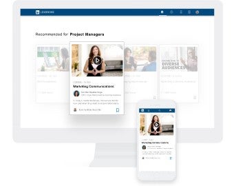 Screenshot des Microsoft Project Weekly Tips LinkedIn Learning-Kurs auf einem Desktop und einem Handybildschirm