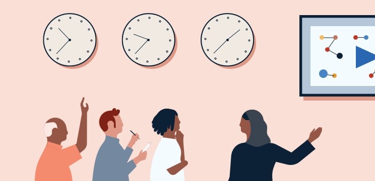 A group of colleagues in animated dialogue
