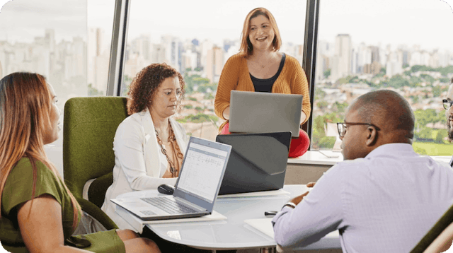Diverse business team collaborating in meeting