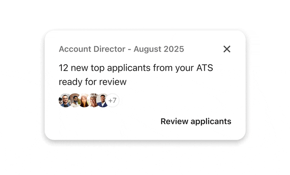 LinkedIn Hiring Assistant interface showing applicant evaluation and candidate ranking against a role