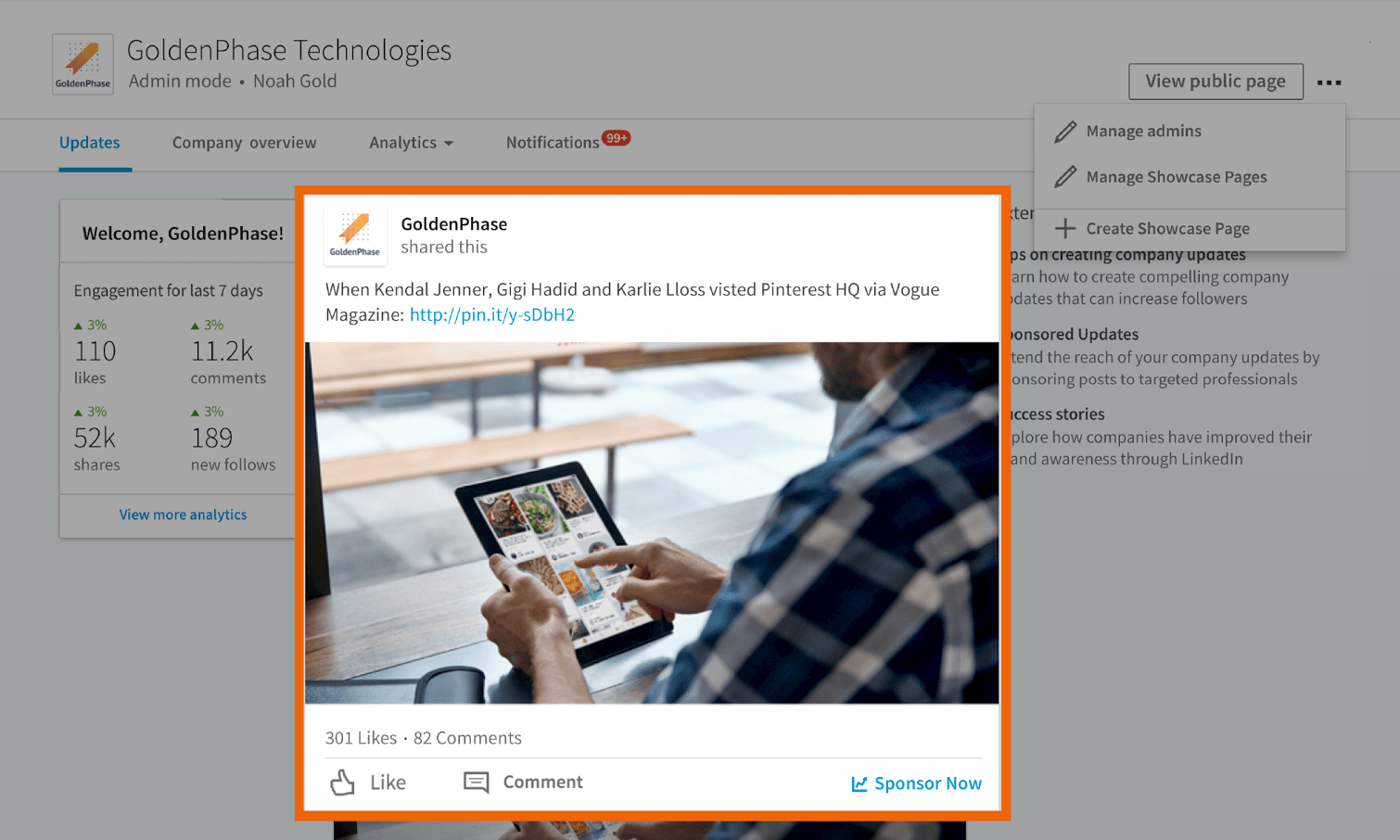 Post content to your LinkedIn Company Page