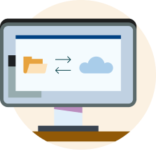 illustration of a computer showing local files and the cloud syncing