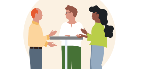 illustration of several people having a discusion areound a table