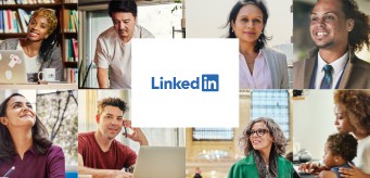 Collage aus Personenfotos, in der Mitte das LinkedIn Logo.