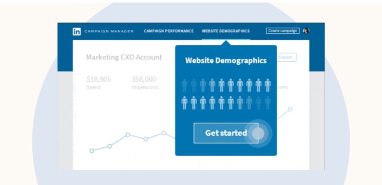 A screenshot of LinkedIn Campaign Manager with Website Demographics highlighted
