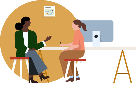 Illustration of 2 people discussing