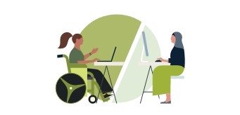 Illustration of two people video conferencing on computers