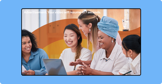 Diverse coworkers collaborating during video ad