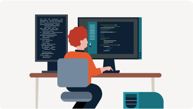 illustration of a person working on their computer at a desk