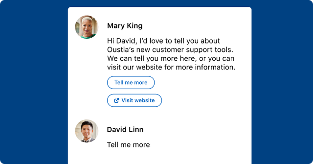 Customer support chat interface with call-to-actions