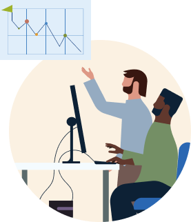 Illustrazione di professionisti che lavorano a un grafico su un computer