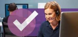 Image of woman with headset and check mark graphic