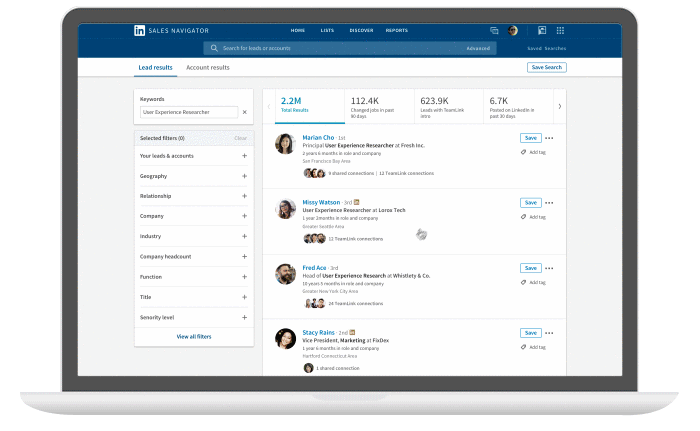 Image of Sales Navigator's User Interface