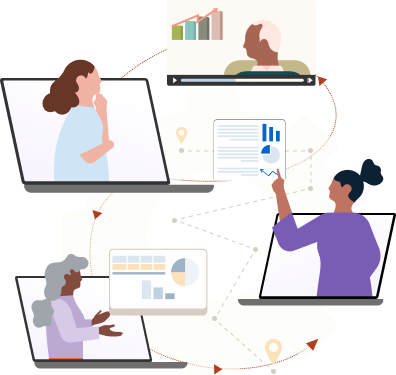 illustration of people discussing and examining data