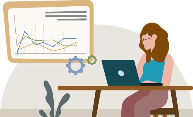 illustration of a professional woman working on a laptop 