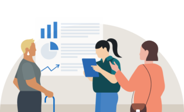illustration of several professionals discussing plans on a white board
