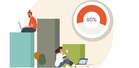 illustration of people studying with a progress bar super imposed 