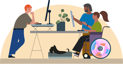 illustration of several people studying at a table