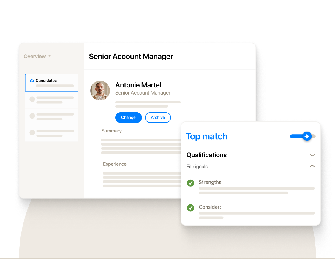 Senior account manager candidate selection interface