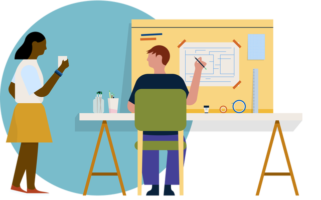Illustration of 2 people collaborating