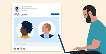 Illustration of a person writing a welcome post on LinkedIn