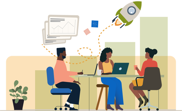 illustration of several people working in an office