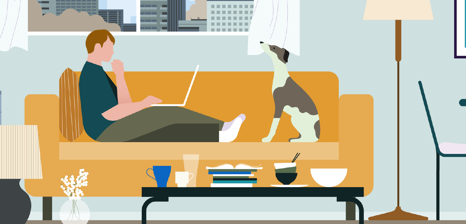 Man on couch with dog