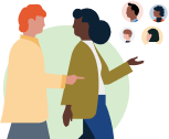 illustration of two people walking and discussing things