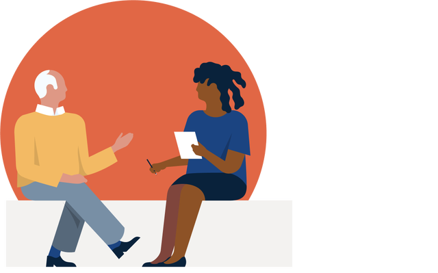 Illustration of 2 people sitting down and talking