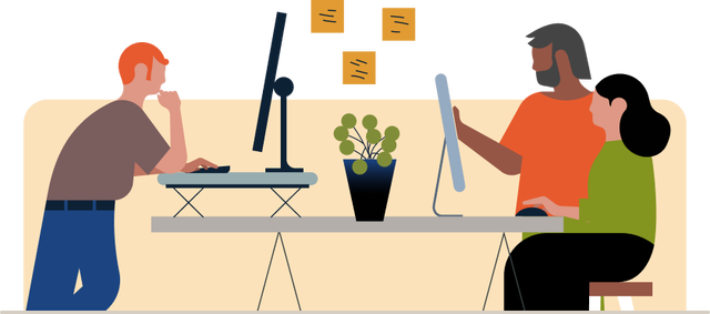 illustration of a group of people working at computers