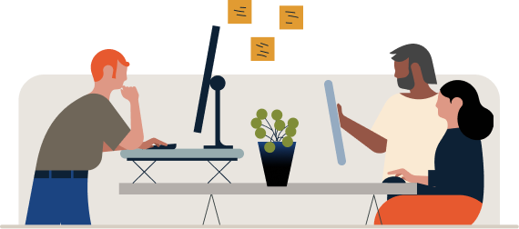 illustration of several people studying on computers around a table