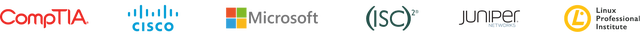 Logotipos de CompTIA, Cisco, Microsoft, (ISC)2, Juniper Networks y Linux Professional Institute.