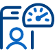 Pictogram van een persoon op een scherm op een mobiele telefoon met een graadmeter ernaast.